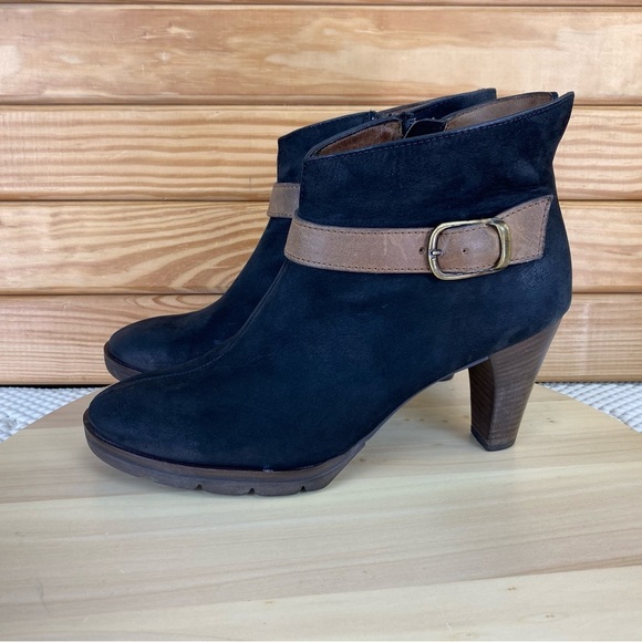 Paul Green Munchen Black Nubuck Leather Side Zip Ankle Boots High Heel Booties - Picture 1 of 13